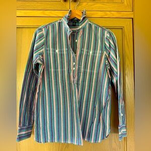 Vintage Lauren Jeans Co Blue/Green/Red Pullover Cotton Blouse / 90's / small
